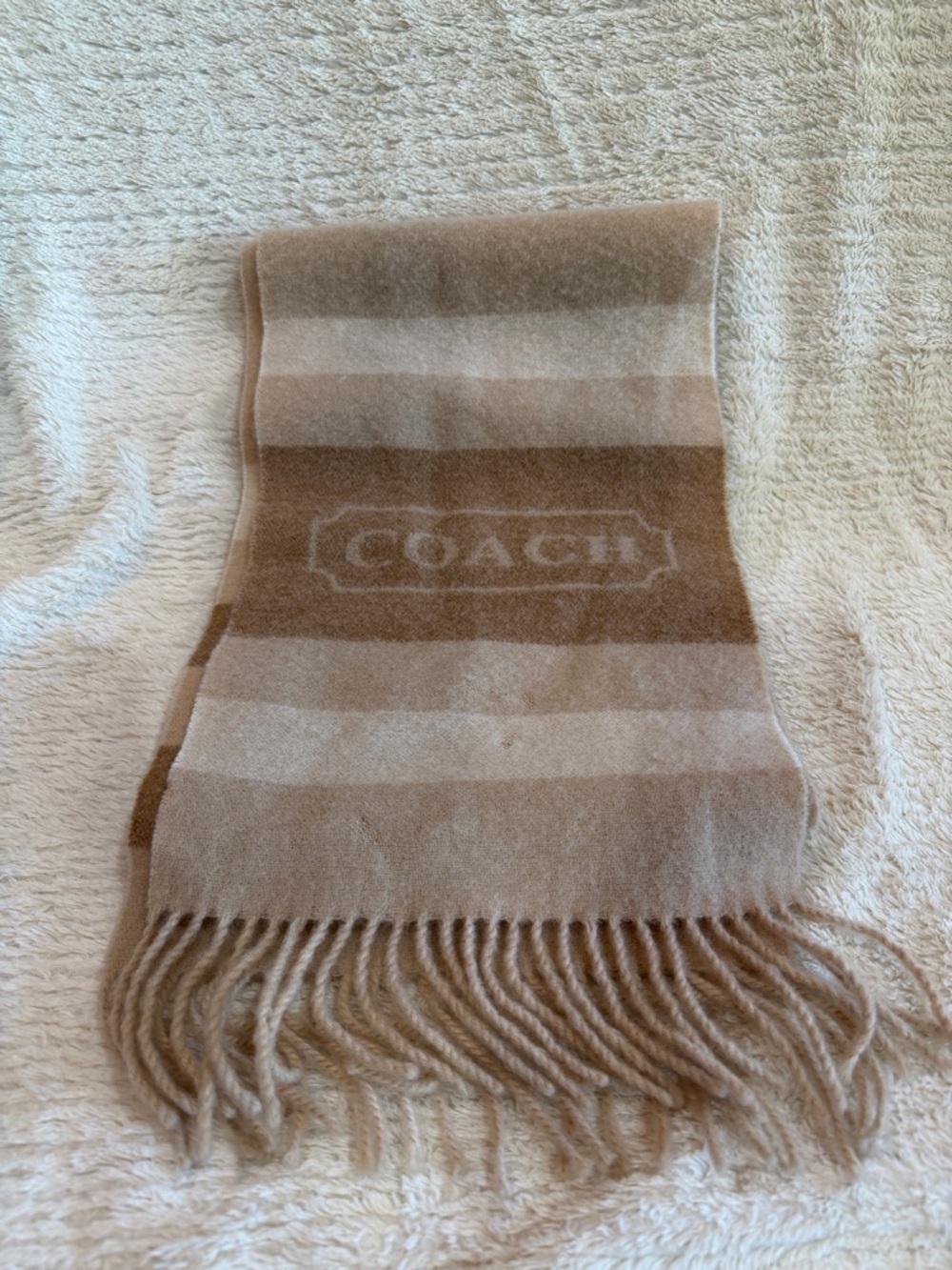 COACH Beige Stripe Wool Scarf